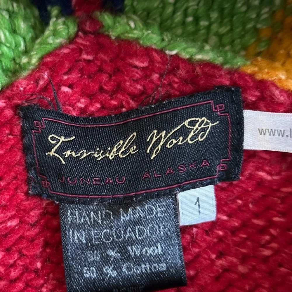 Invisible World Hooded Sweater Kids 1 Multicolor Hand Knit Wool Blend Zip Front